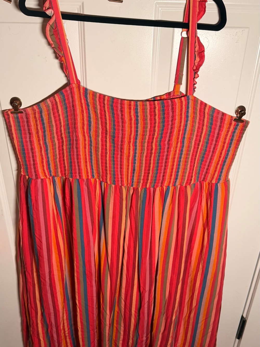 torrid Coral Smocked Top with Multicolor Trim